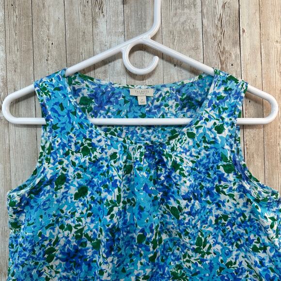 Talbots Tank Top Womens P Blue Green Floral Round Neck‎ Lightweight Cottagecore - Picture 3 of 5